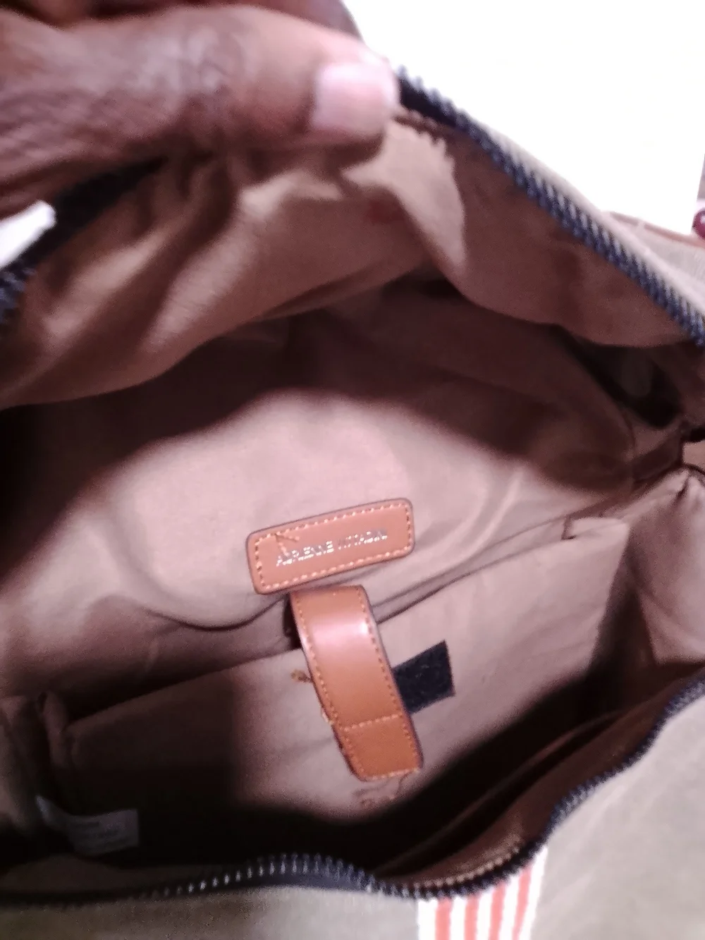 Unbranded Khaki Canvas Backpack with Red-White Stripe